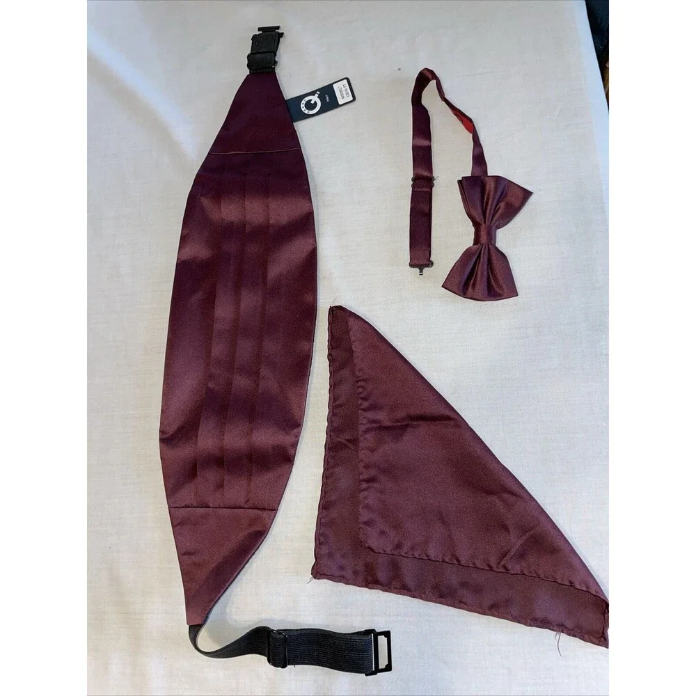 Brand Q Cummerbund Tie Handkerchief Men’s Model CB10-TT Raspberry For Tuxedo